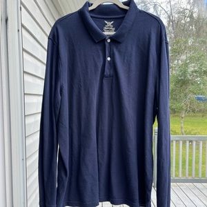 Faded Glory 2XL Mens Long Sleeve Polo Shirt, Navy Blue